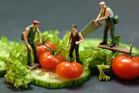 Miniature workers make food. Gnerative AIの素材