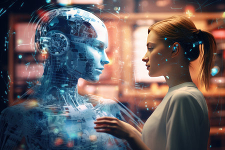 Person use customer service and support live chat with chatbot and automatic messages, Artificial intelligence, and CRM software technology. AI Chatbot smart digital customer service application.の素材