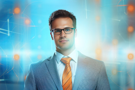 Program development concept. Portrait of a programmer in the modern computer world Gnerative AIの素材