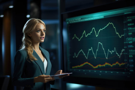 Financial Analysts and Day Traders Working on a Computers with Multi-Monitor Workstations with Real-Time Stocksの素材