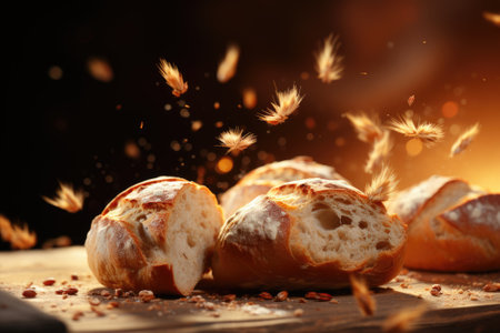 Different kinds of fresh bread as background, top viewの素材