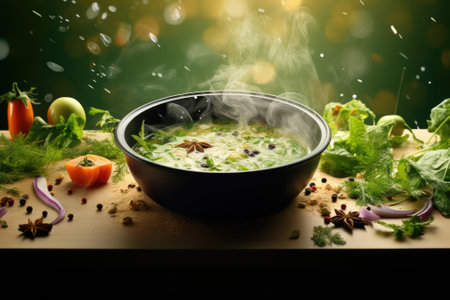 Happy smiling cute woman is preparing a fresh healthy vegan salad with many vegetables in the kitchen, Gnerative AI