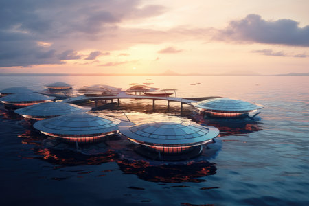 Futuristic environmentally friendly power plant of the future in the ocean, Revolutionizing Water Energy Systems with Full Automation. Efficiency and Comfort of Fully Automated Modern Water Energy Systemsの素材