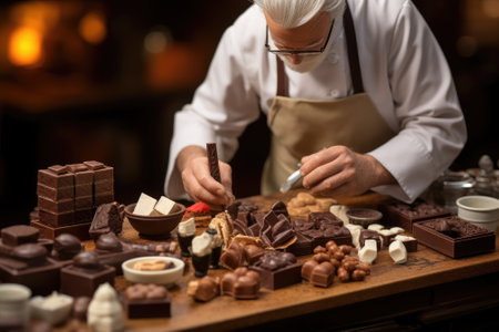 Small toy chocolatier making chocolates, Gnerative AIの素材