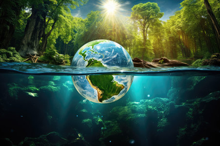 A vibrant and realistic photograph showcasing Planet Earth with its abundant water resources, captured with the assistance of Generative AI.の素材