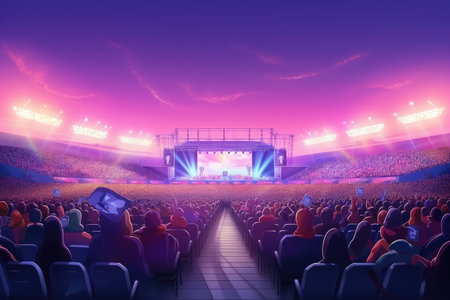 A people concentration on show in a large stadium with many visitors. Generative AIの素材