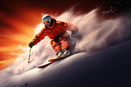 Skiing Jumping skier Extreme winter sports. Gnerative AIの素材