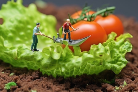 Miniature workers make food. Gnerative AIの素材