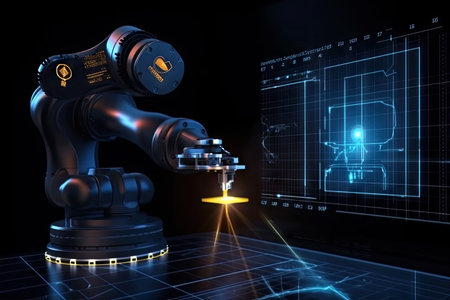 The robot's sleek and modern design exudes sophistication and innovation, highlighting the role of Generative AI in creating intelligent machines for various applications.の素材