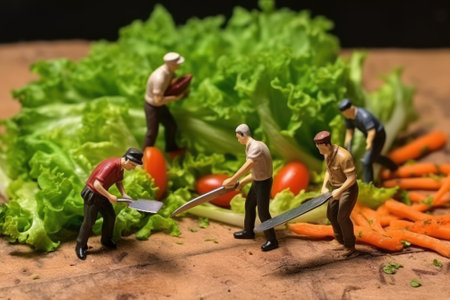 Miniature workers make food. Gnerative AIの素材
