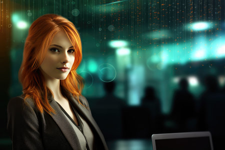 Program development concept. Portrait of a programmer in the modern computer world Gnerative AIの素材