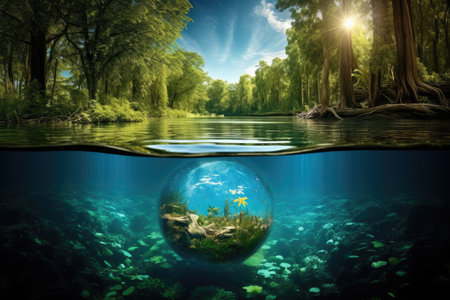 A vibrant and realistic photograph showcasing Planet Earth with its abundant water resources, captured with the assistance of Generative AI.の素材