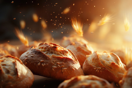 Different kinds of fresh bread as background, top viewの素材