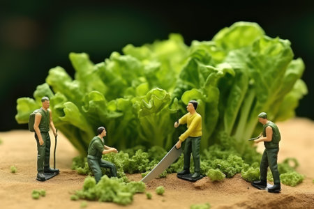 Miniature workers make food. Gnerative AIの素材