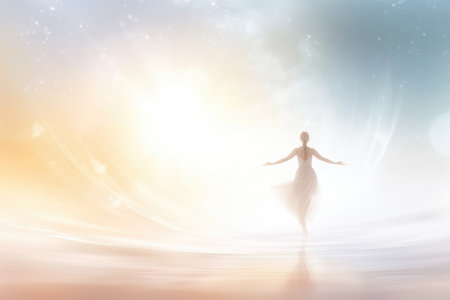 Beautiful background on the desktop - yoga, healthy lifestyle. The figure of a woman on a colorful bright background.の素材