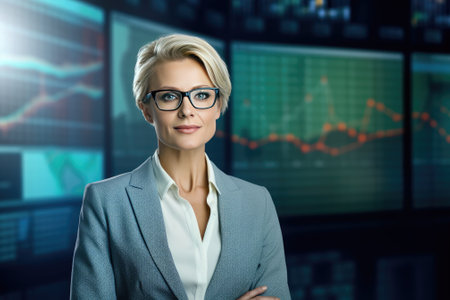 Financial Analysts and Day Traders Working on a Computers with Multi-Monitor Workstations with Real-Time Stocksの素材