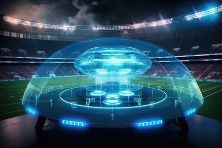 Virtual football simulator. sports video game. Football players on the field. Generative AIの素材