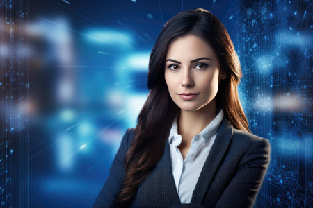 Program development concept. Portrait of a programmer in the modern computer world Gnerative AIの素材