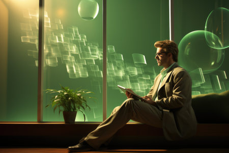 Program development concept. Portrait of a programmer in the modern computer world Gnerative AIの素材