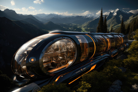 In this bright and awe-inspiring photograph, we witness the future of travel - space tourism. The image depicts a space tourist gazing in wonder at the Earth from the window of a spacecraft, surrounded by the infinite beauty of the cosmos.の素材