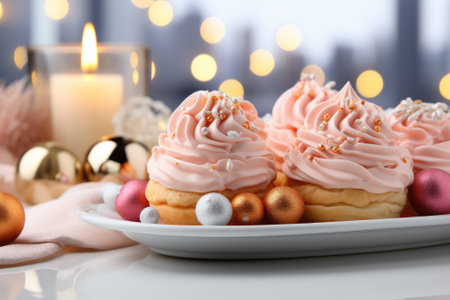 candy bar. Festive sweet with lots of macarons and eclairs Gnerative AIの素材