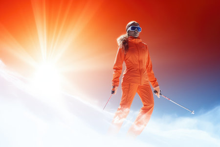 Skiing Jumping skier Extreme winter sports. Gnerative AIの素材