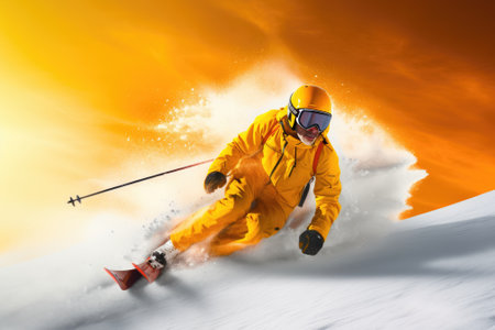 Skiing Jumping skier Extreme winter sports. Gnerative AIの素材