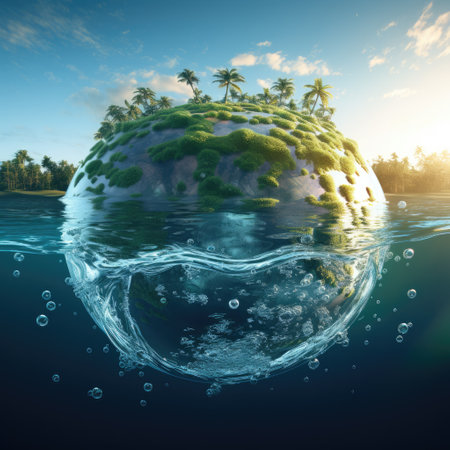 A vibrant and realistic photograph showcasing Planet Earth with its abundant water resources, captured with the assistance of Generative AI.の素材
