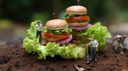 Miniature workers make food. Gnerative AIの素材