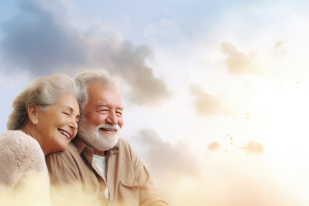 Senior, couple and old man and woman hug with love, care and support outside their home or house. Lovers, pensioners and elderly people enjoying retirement together with happiness in marriageの素材