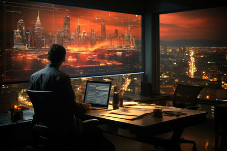 Financial Analysts and Day Traders Working on a Computers with Multi-Monitor Workstations with Real-Time Stocksの素材