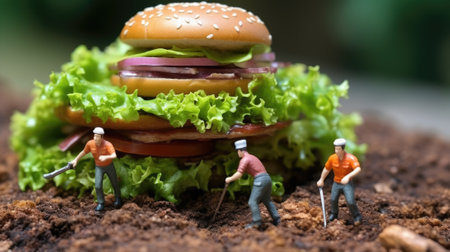 Miniature workers make food. Gnerative AIの素材