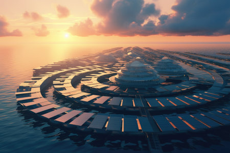 Futuristic environmentally friendly power plant of the future in the ocean, Revolutionizing Water Energy Systems with Full Automation. Efficiency and Comfort of Fully Automated Modern Water Energy Systemsの素材