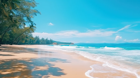 Tropical ocean beach with palm trees, Gnerative AIの素材