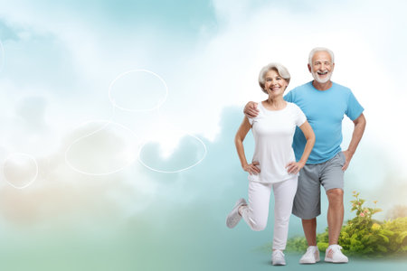 Portrait of lovely happy elderly couple, retirees wife and husband rejoice in active lifestyle, smiling woman tenderly embracing her spouseの素材