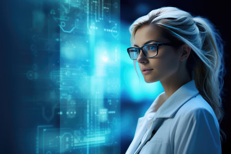 Program development concept. Portrait of a programmer in the modern computer world Gnerative AIの素材