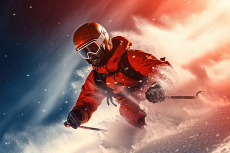 Skiing Jumping skier Extreme winter sports. Gnerative AIの素材