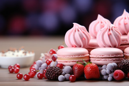 candy bar. Festive sweet with lots of macarons and eclairs Gnerative AIの素材
