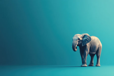The elephant stands gracefully against a striking turquoise backdrop, showcasing its unique features.の写真素材