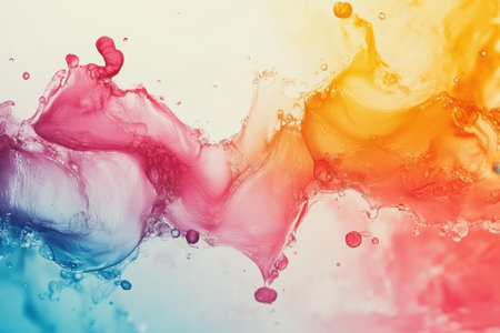 Vibrant liquid colors blend and swirl together in a dynamic display of artistic creativity.の写真素材