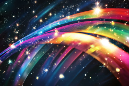 A stunning array of colorful light waves dances through a starry background, evoking a feeling of wonder.の写真素材