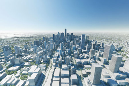 A panoramic view showcases the vast array of skyscrapers and buildings in a contemporary city under a clear sky.の写真素材