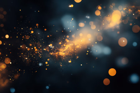 A vast array of glowing particles and cosmic dust float in the dark, creating a stunning celestial spectacle.の写真素材