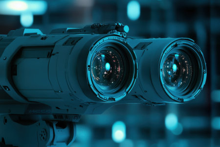 High-tech dual-lens system showcases cutting-edge design for enhanced visual capture and analysis.の写真素材