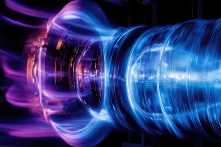 Bright colors illustrate the flow of energy in an advanced reactor showing innovative technology.の写真素材