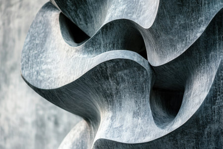 Curved and flowing shapes create an intriguing abstract sculpture in a modern urban environment.の写真素材