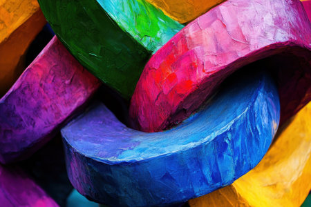 Brightly colored abstract shapes intertwine, forming a vivid and dynamic composition that captures attention.の写真素材