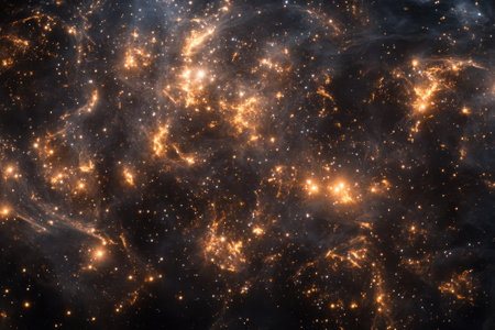 Glowing stars and vibrant gas clouds create a breathtaking nebula in the vastness of deep space.の写真素材