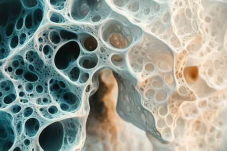 Close-up of a delicate coral-like structure displaying intricate textures and patterns in soft hues.の写真素材