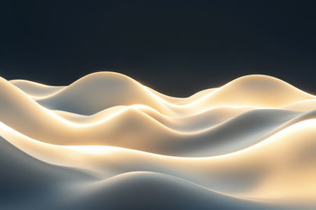 Gentle, rolling waves illuminated from below evoke a calming atmosphere in a tranquil setting.の写真素材